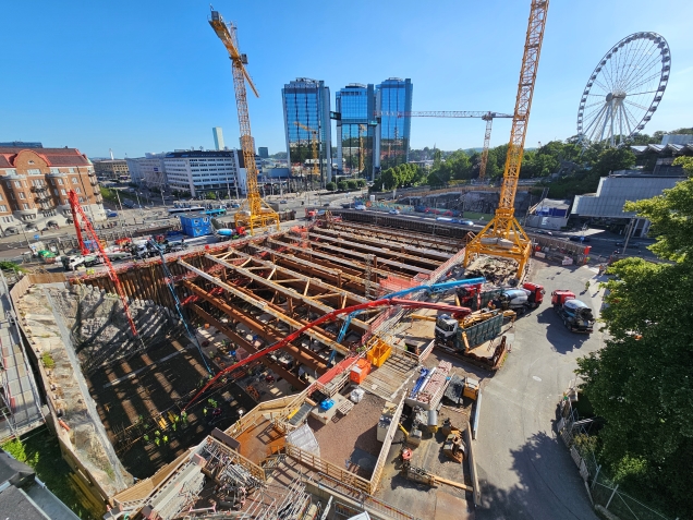 Bilden visar arbete med tunneln Västlänken vid Korsvägen. 